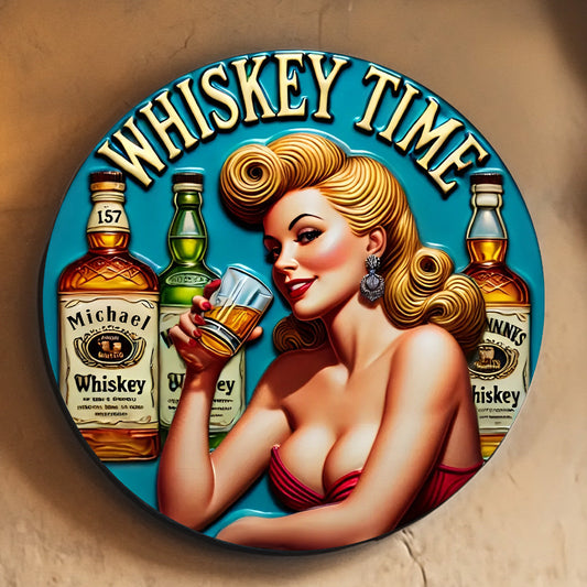 Whiskey Time – Personalisiertes rundes Whisky-Metallschild