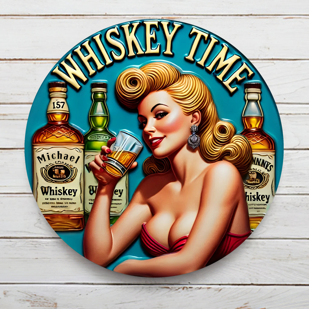 Whiskey Time - Personalized Whisky Round Metal Sign