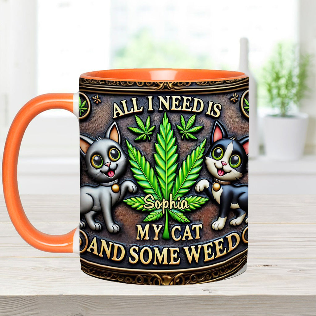 Alles, was ich brauche, ist meine Katze und etwas Gras – personalisierte Tasse mit Gras-Motiv