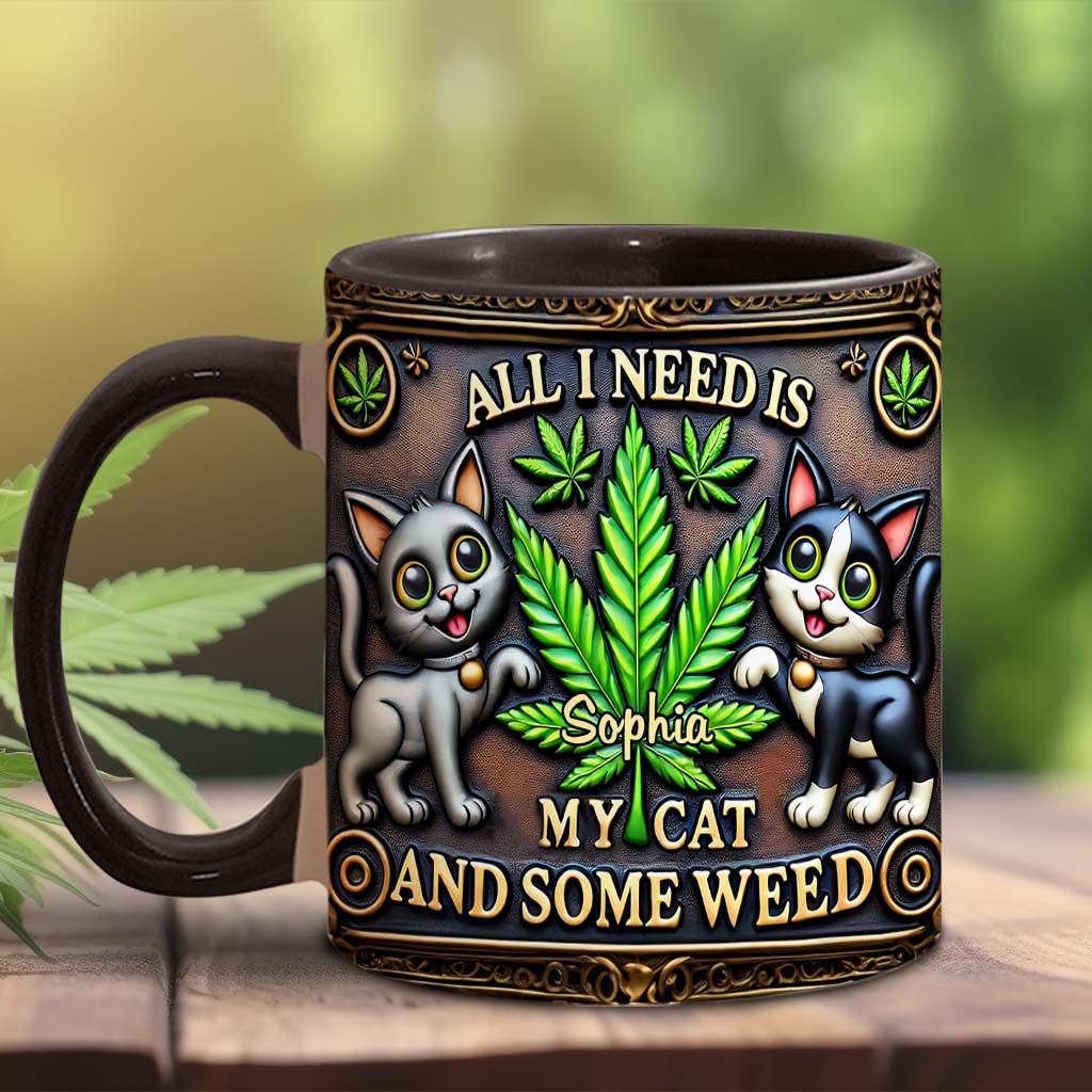 Alles, was ich brauche, ist meine Katze und etwas Gras – personalisierte Tasse mit Gras-Motiv