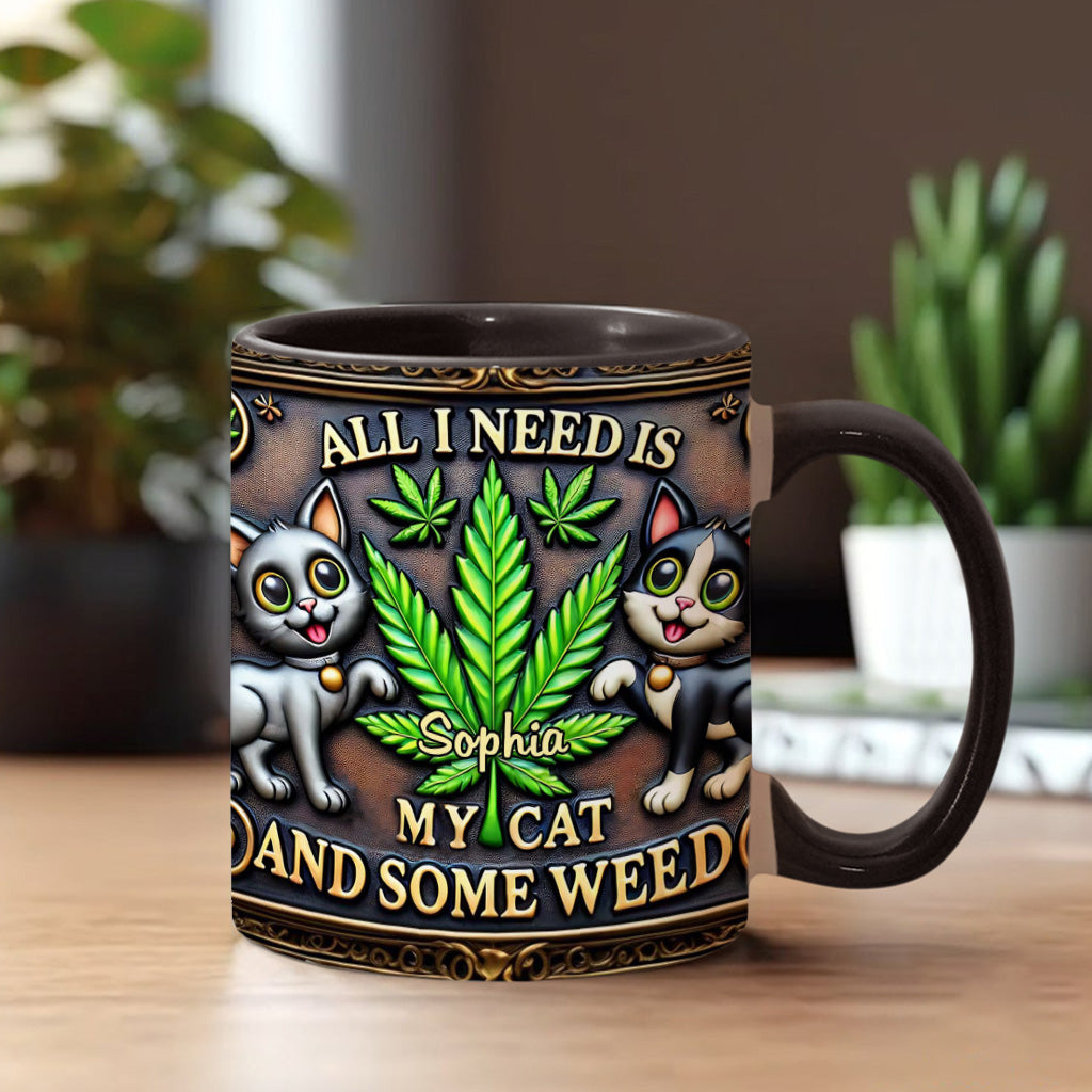 Alles, was ich brauche, ist meine Katze und etwas Gras – personalisierte Tasse mit Gras-Motiv