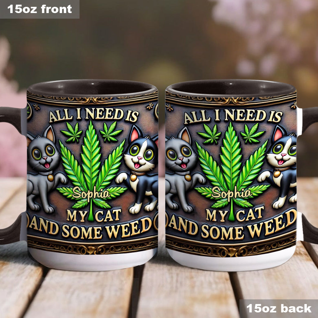Alles, was ich brauche, ist meine Katze und etwas Gras – personalisierte Tasse mit Gras-Motiv