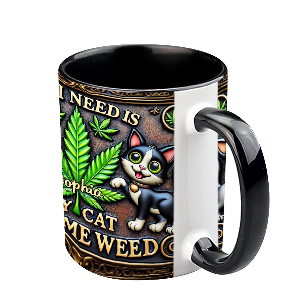 Alles, was ich brauche, ist meine Katze und etwas Gras – personalisierte Tasse mit Gras-Motiv