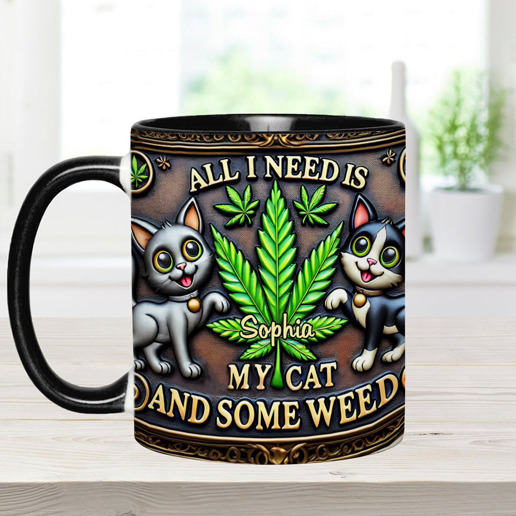 Alles, was ich brauche, ist meine Katze und etwas Gras – personalisierte Tasse mit Gras-Motiv