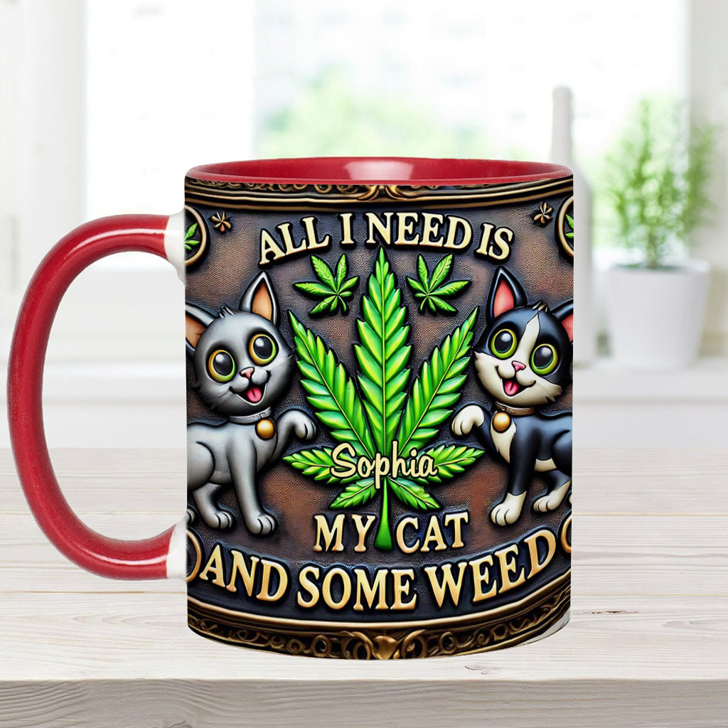 Alles, was ich brauche, ist meine Katze und etwas Gras – personalisierte Tasse mit Gras-Motiv