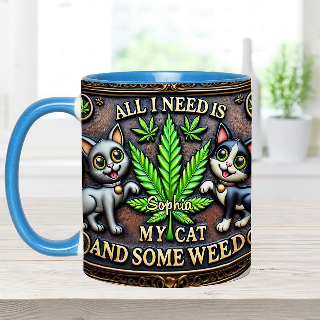 Alles, was ich brauche, ist meine Katze und etwas Gras – personalisierte Tasse mit Gras-Motiv