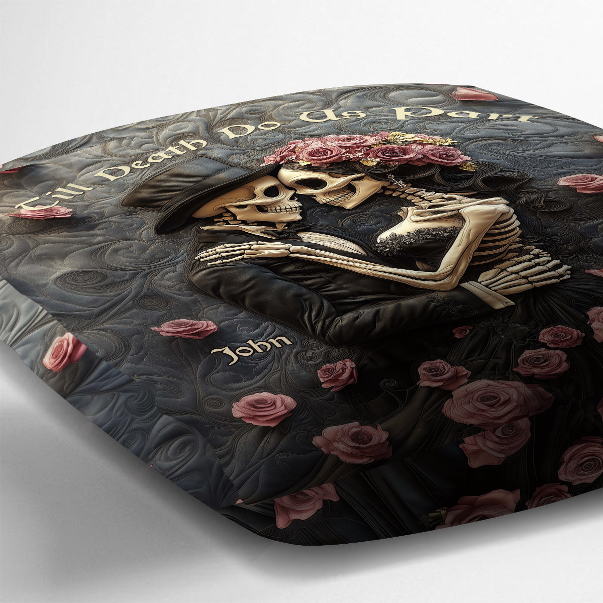 Bis dass der Tod uns scheidet – Personalisiertes Totenkopf-Dekokissen