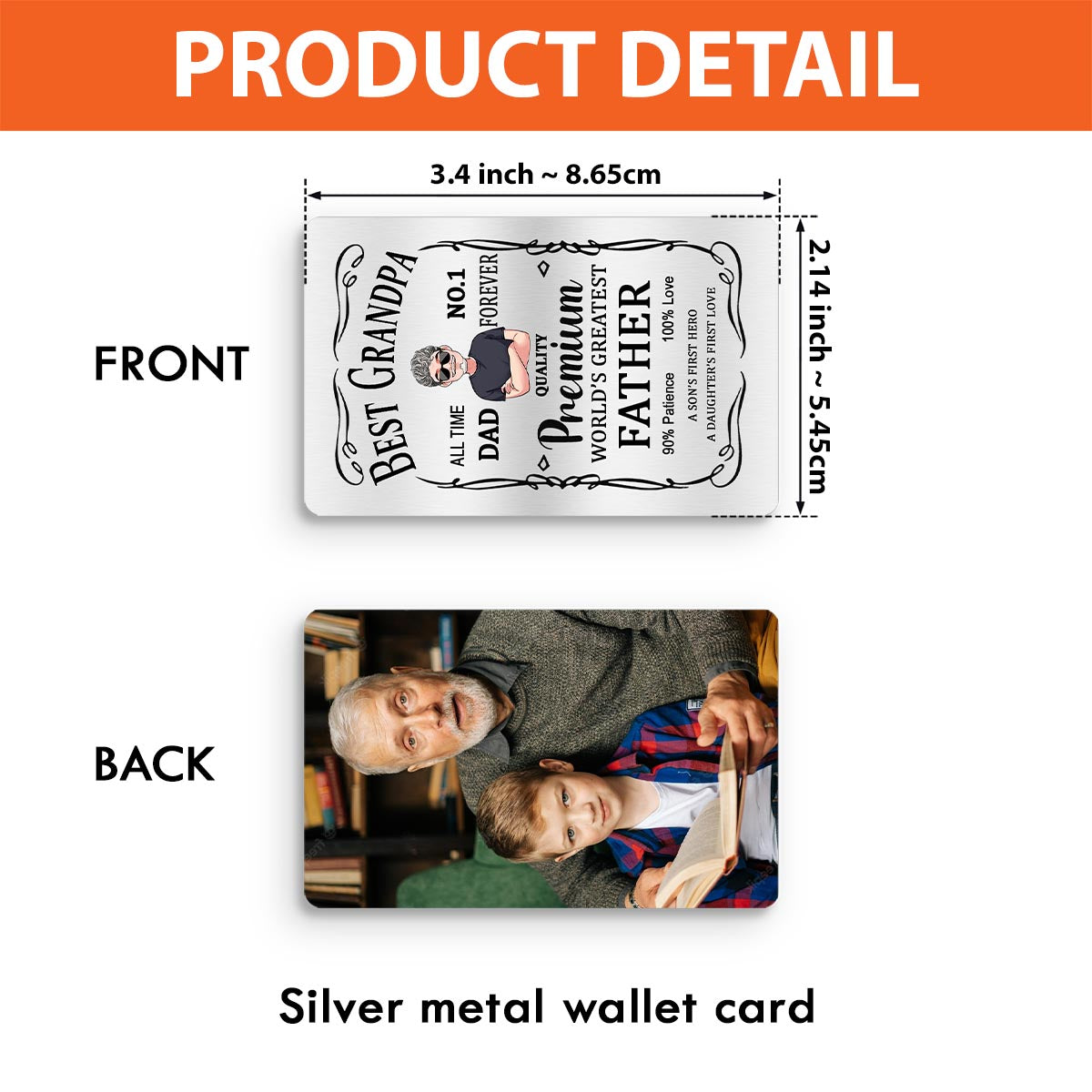 Best Father Premium - Gift for dad, grandpa - Personalized Wallet Insert Card