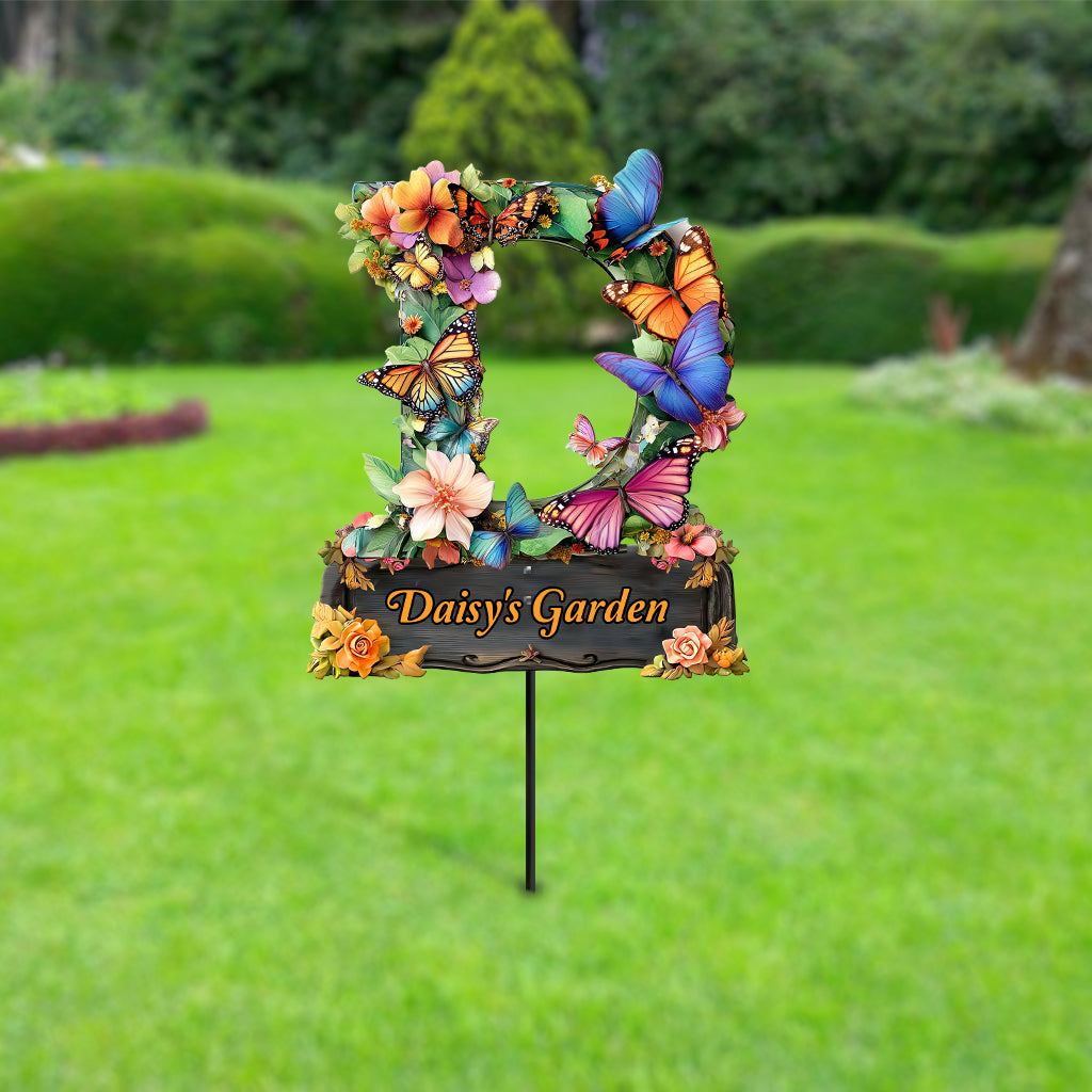 Flowers And Butterflies Letter - Personalized Gardening Metal Garden Art