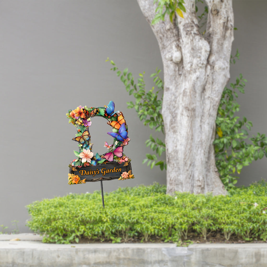 Flowers And Butterflies Letter - Personalized Gardening Metal Garden Art