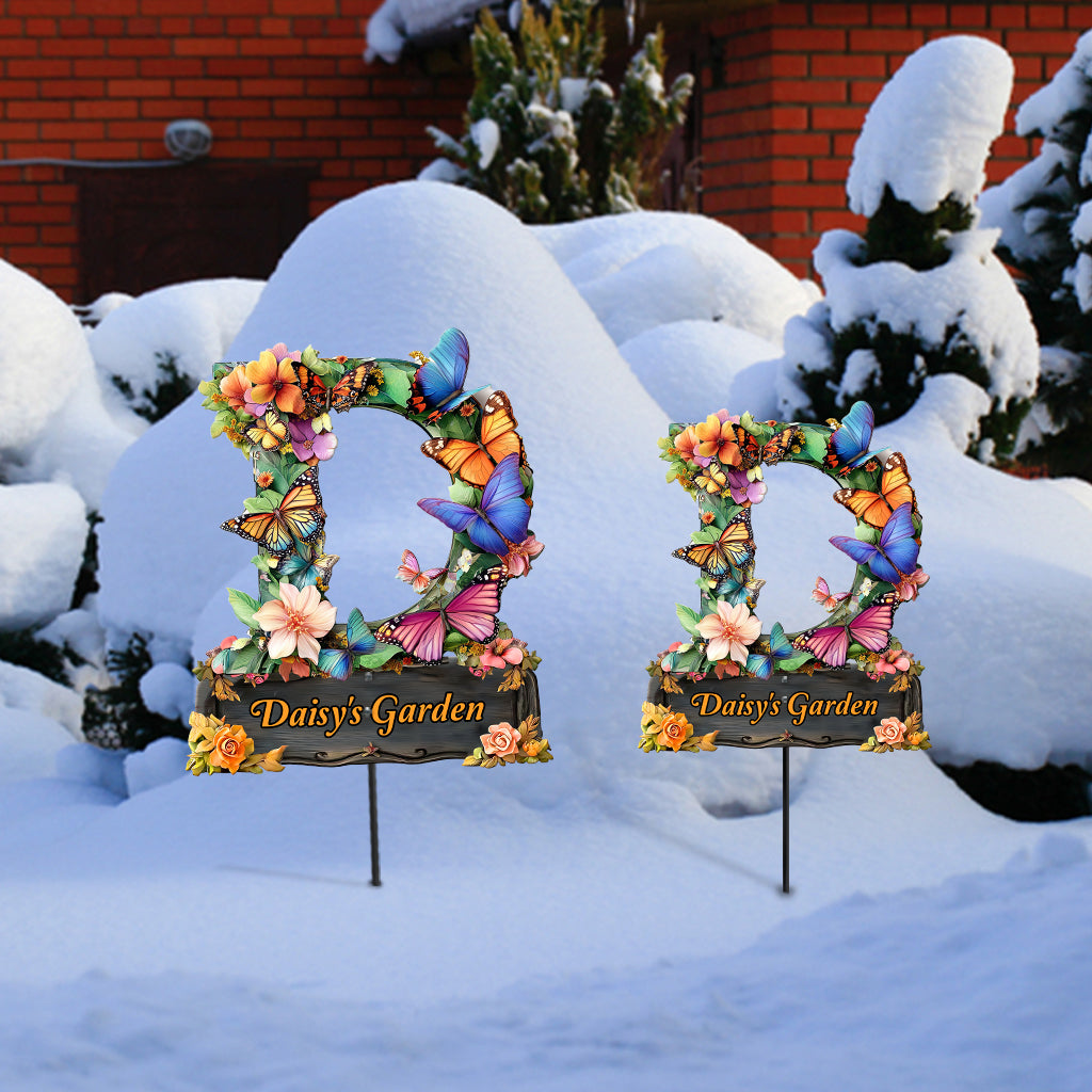 Flowers And Butterflies Letter - Personalized Gardening Metal Garden Art