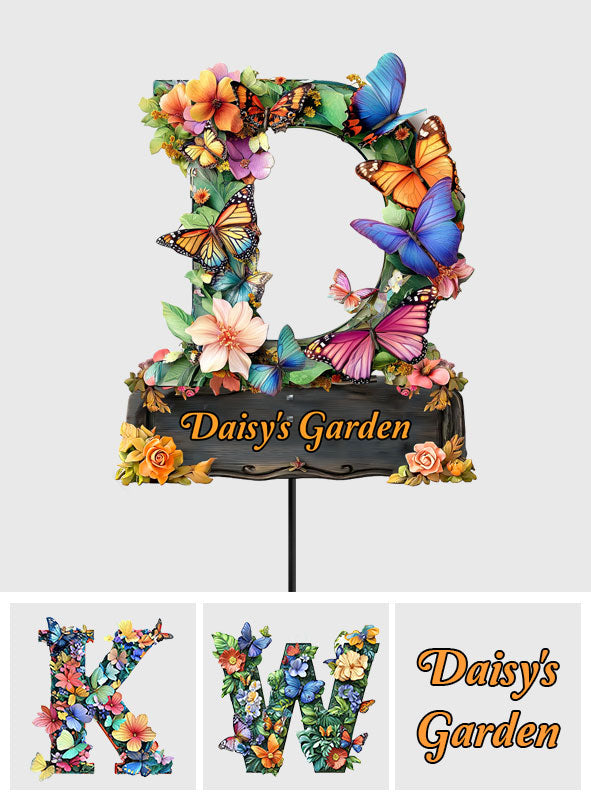 Flowers And Butterflies Letter - Personalized Gardening Metal Garden Art