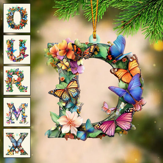Flowers And Butterflies Letter - Personalized Butterfly Ornament