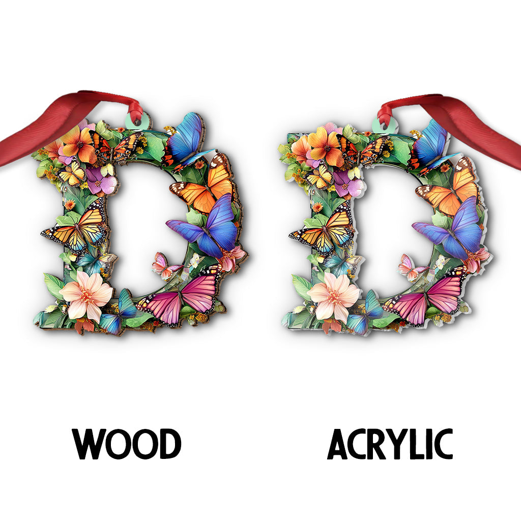 Flowers And Butterflies Letter - Personalized Butterfly Ornament