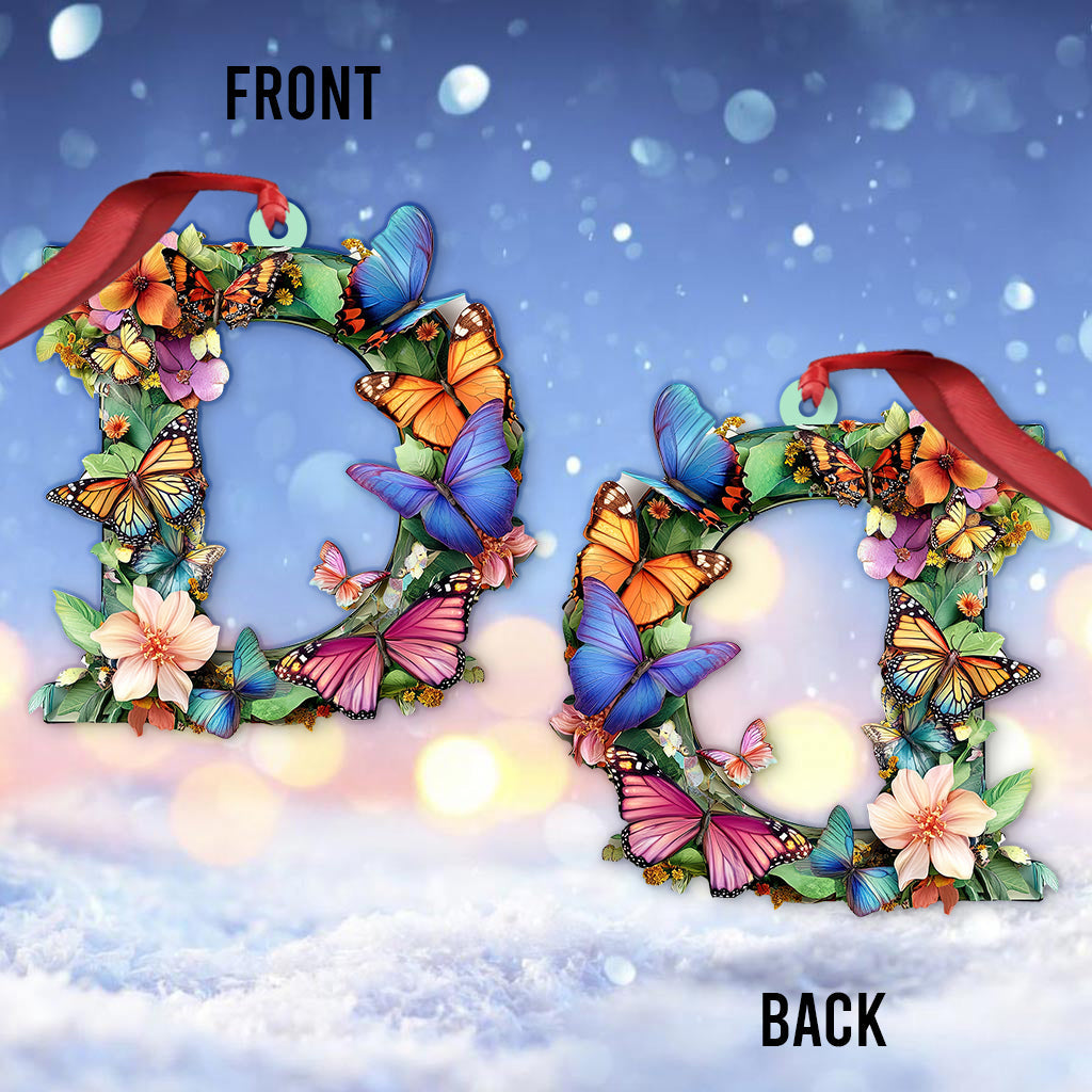Flowers And Butterflies Letter - Personalized Butterfly Ornament