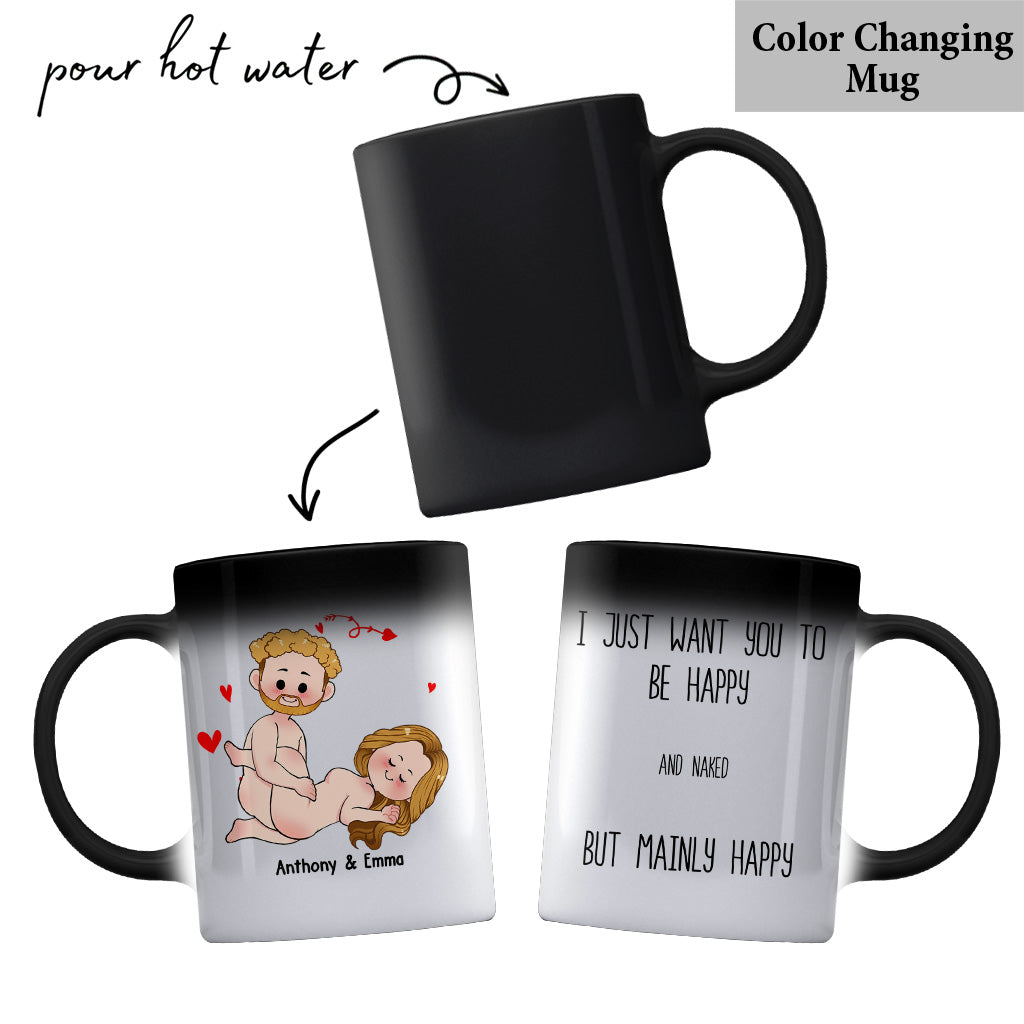 Ich will nur, dass du glücklich bist – Geschenkidee für Paare (Ehemann, Ehefrau, Freund, Freundin) – Personalisierte Tasse
