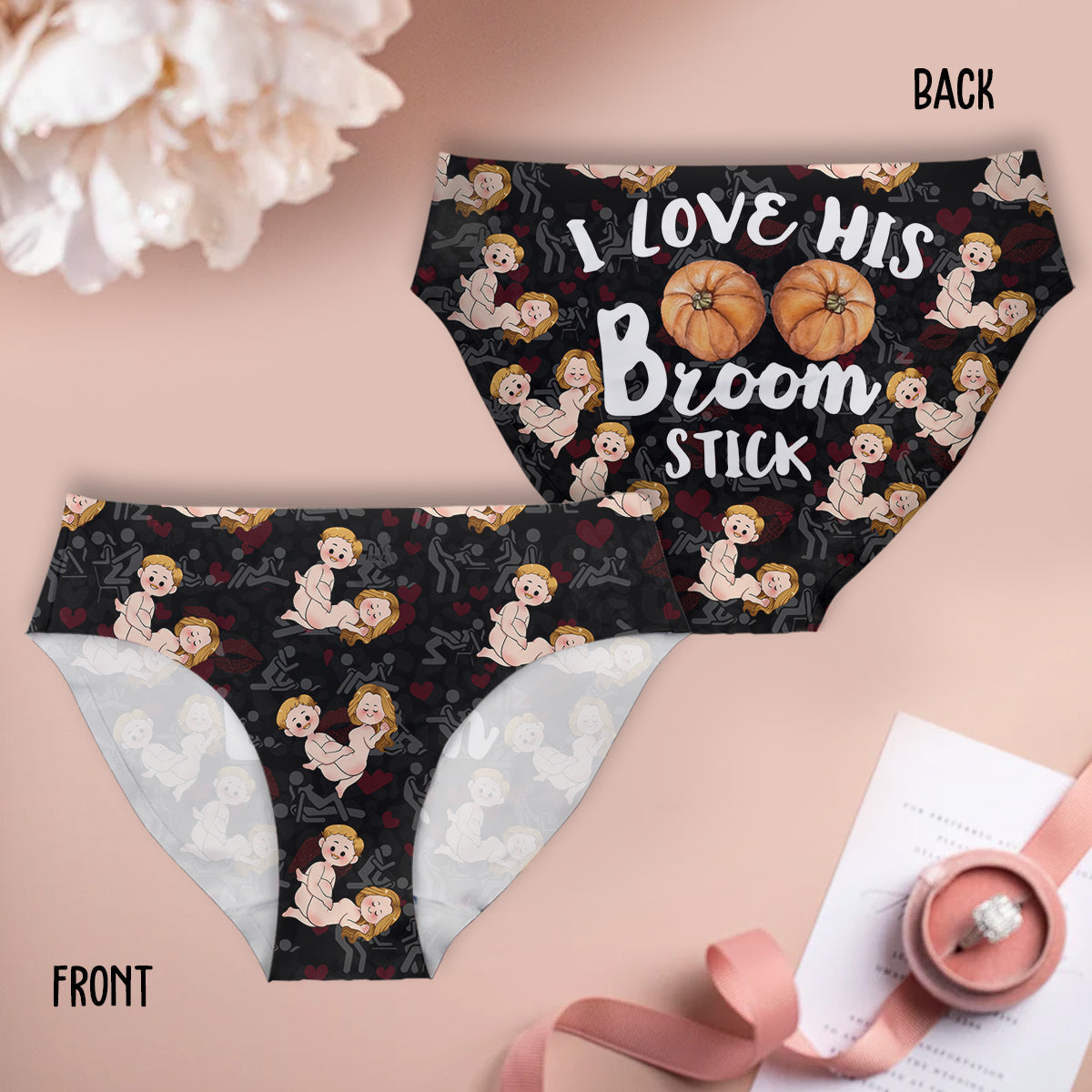 Ich liebe seinen Besen, ich liebe ihre Kürbisse – Personalisierte Partner-Slips für Damen und Herren