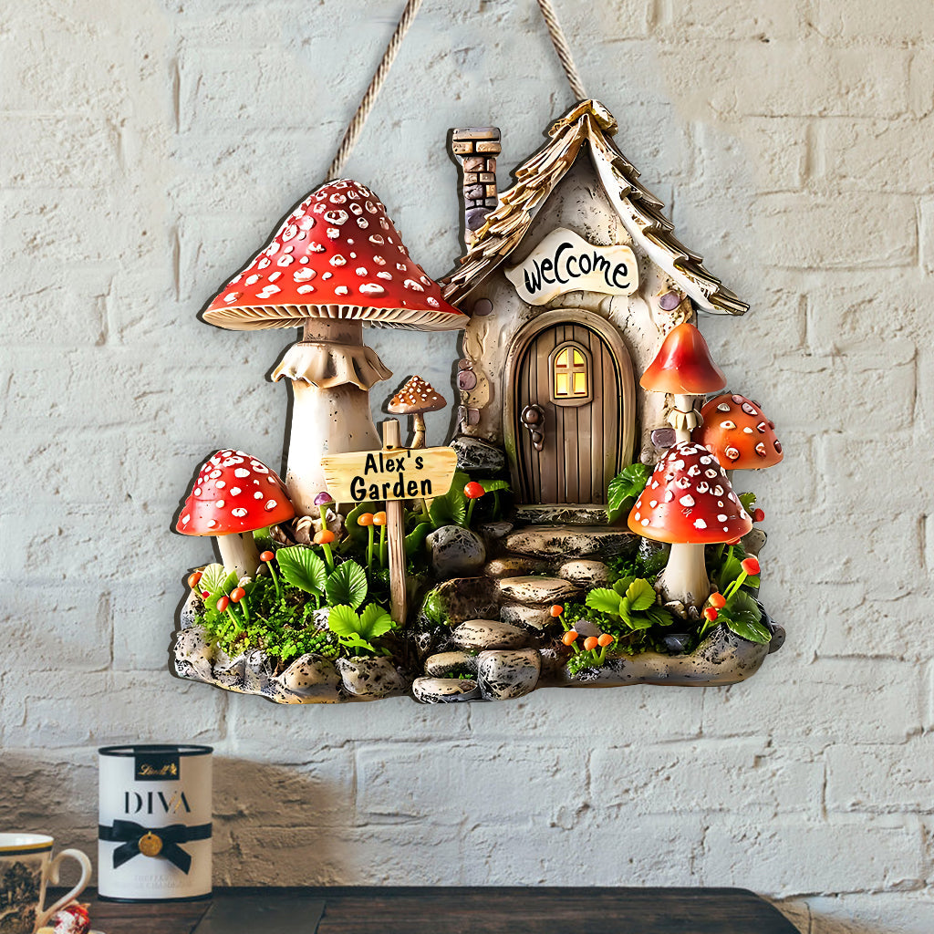 Pilzgarten – Personalisiertes Gartenschild aus Holz in individueller Form