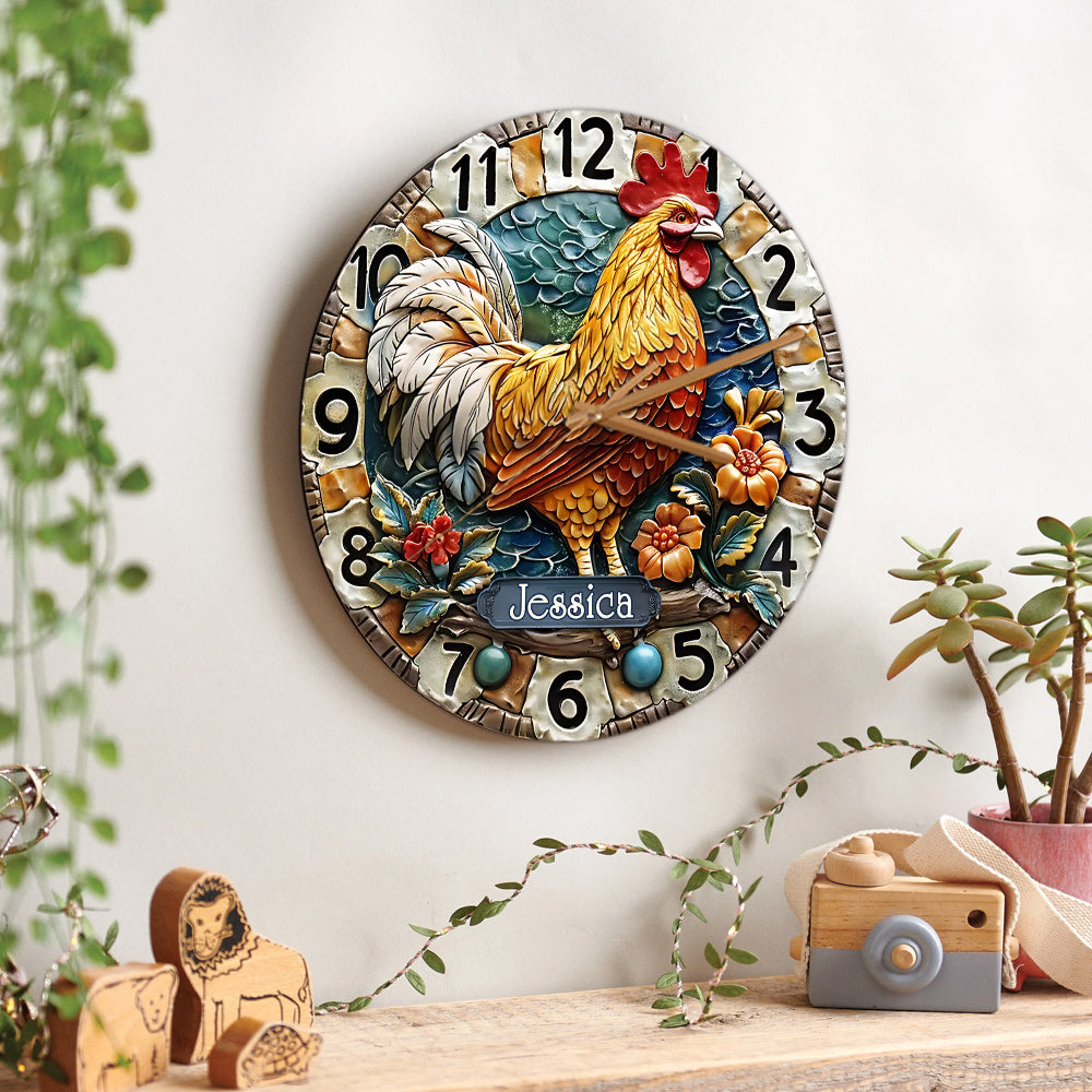 Good Morning - Personalized Chicken Wall Clock
