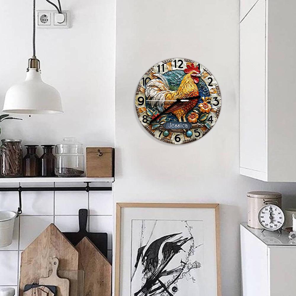 Good Morning - Personalized Chicken Wall Clock