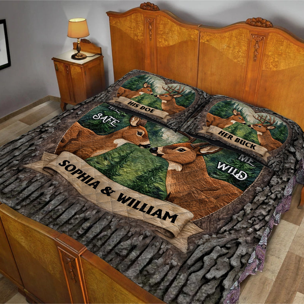 An Old Buck & His Sweet Doe - Personalized Hunting Quilt Set