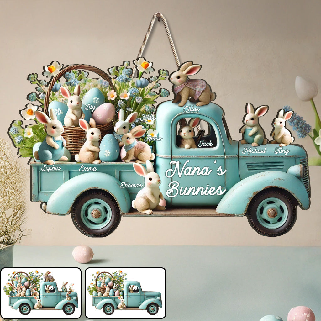 Mama/ Nana's ... Bunnies - Personalized Grandma Custom Shaped Wood Sign