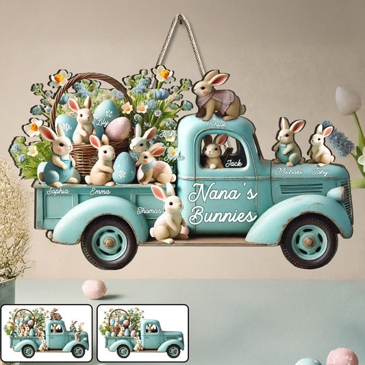 Mama/ Nana's ... Bunnies - Personalized Grandma Custom Shaped Wood Sign