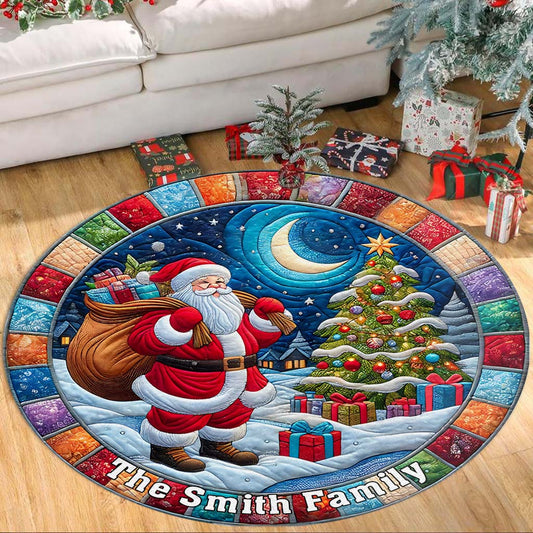 Merry Christmas - Personalized Family Round Rug