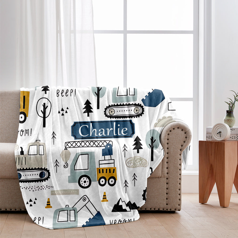 Cute Construction Vehicles - Personalized Kid Blanket