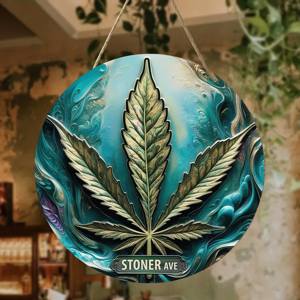 Stoner Avenue – Personalisiertes rundes Metallschild mit Weed-Motiv