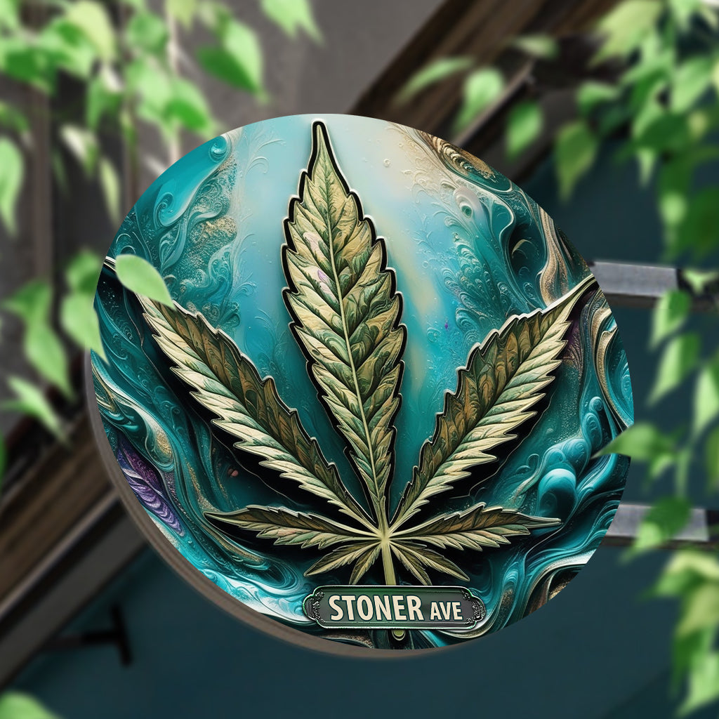 Stoner Avenue – Personalisiertes rundes Metallschild mit Weed-Motiv