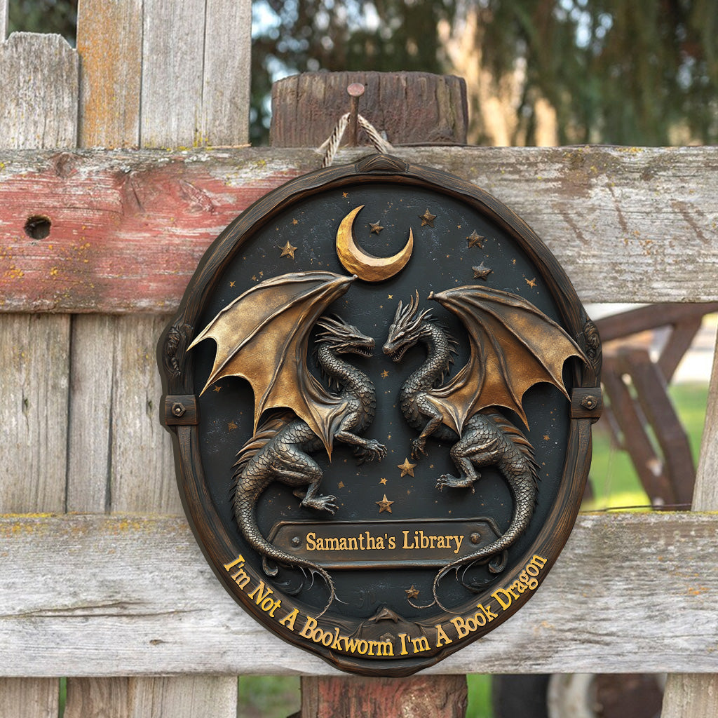 Ich bin kein Bücherwurm, ich bin ein Bücherdrache – personalisiertes Holzschild in Buchform