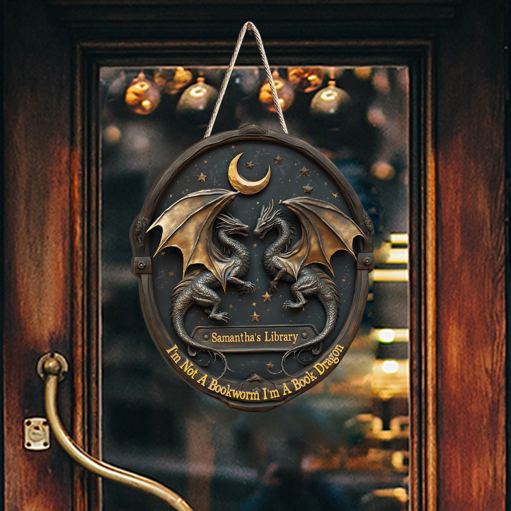Ich bin kein Bücherwurm, ich bin ein Bücherdrache – personalisiertes Holzschild in Buchform