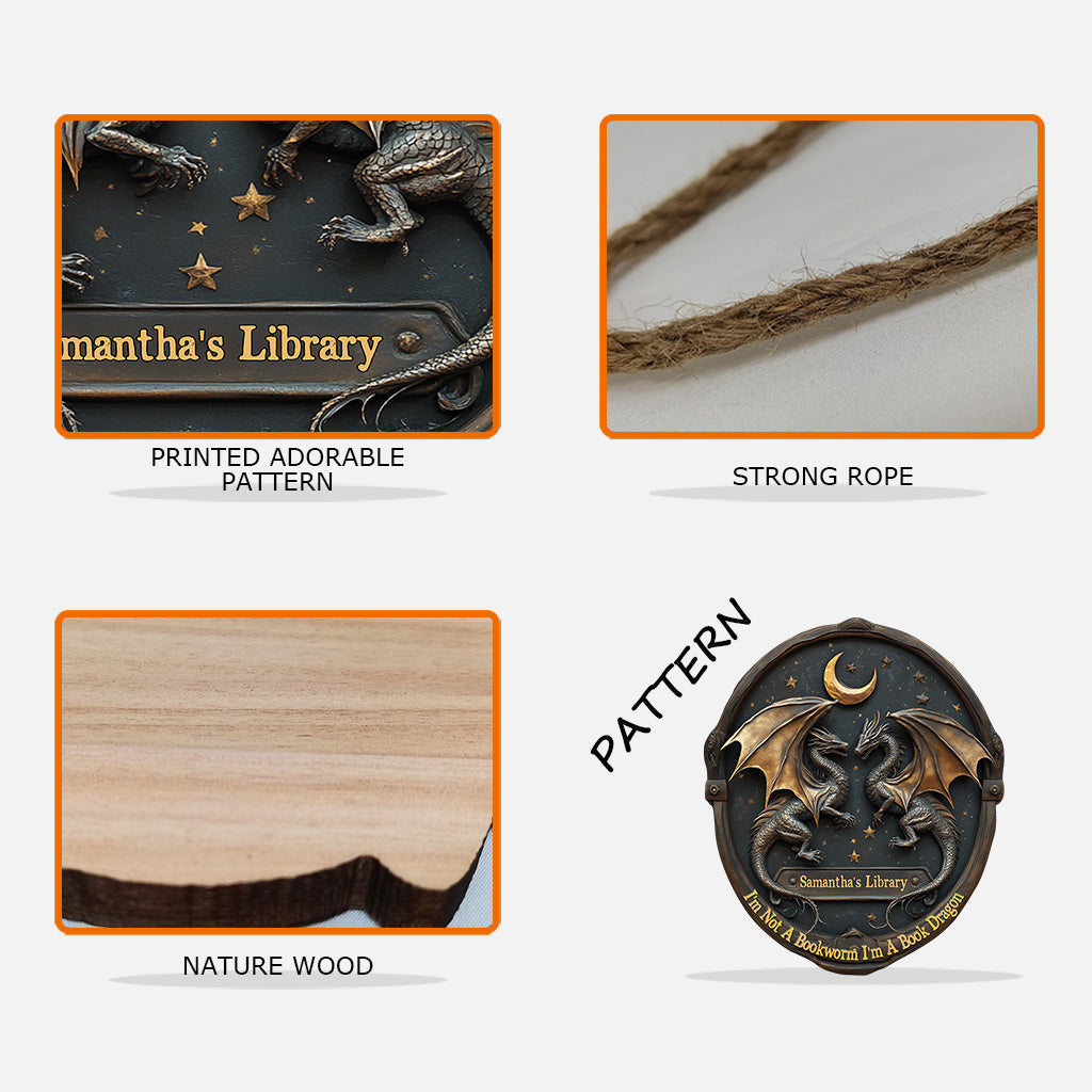 Ich bin kein Bücherwurm, ich bin ein Bücherdrache – personalisiertes Holzschild in Buchform