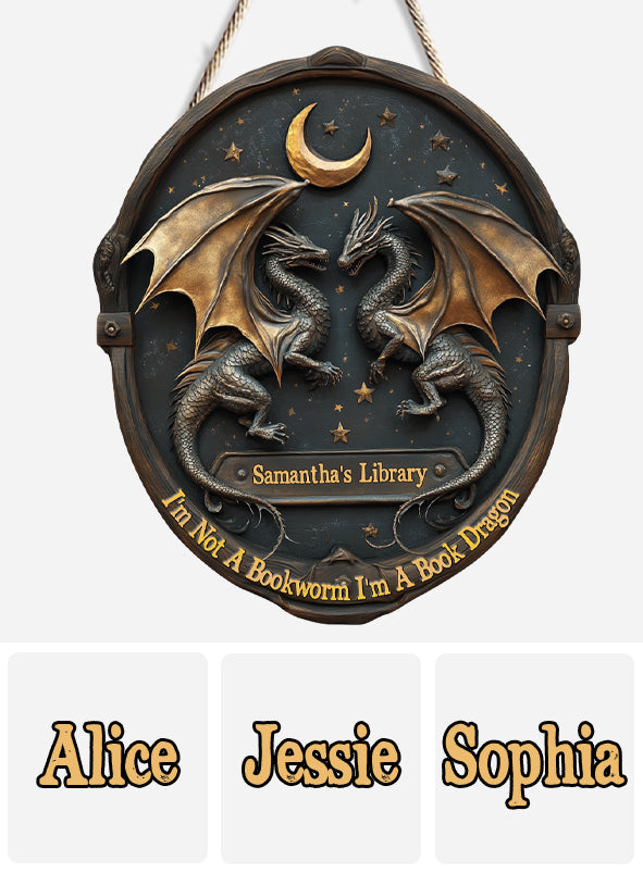 Ich bin kein Bücherwurm, ich bin ein Bücherdrache – personalisiertes Holzschild in Buchform