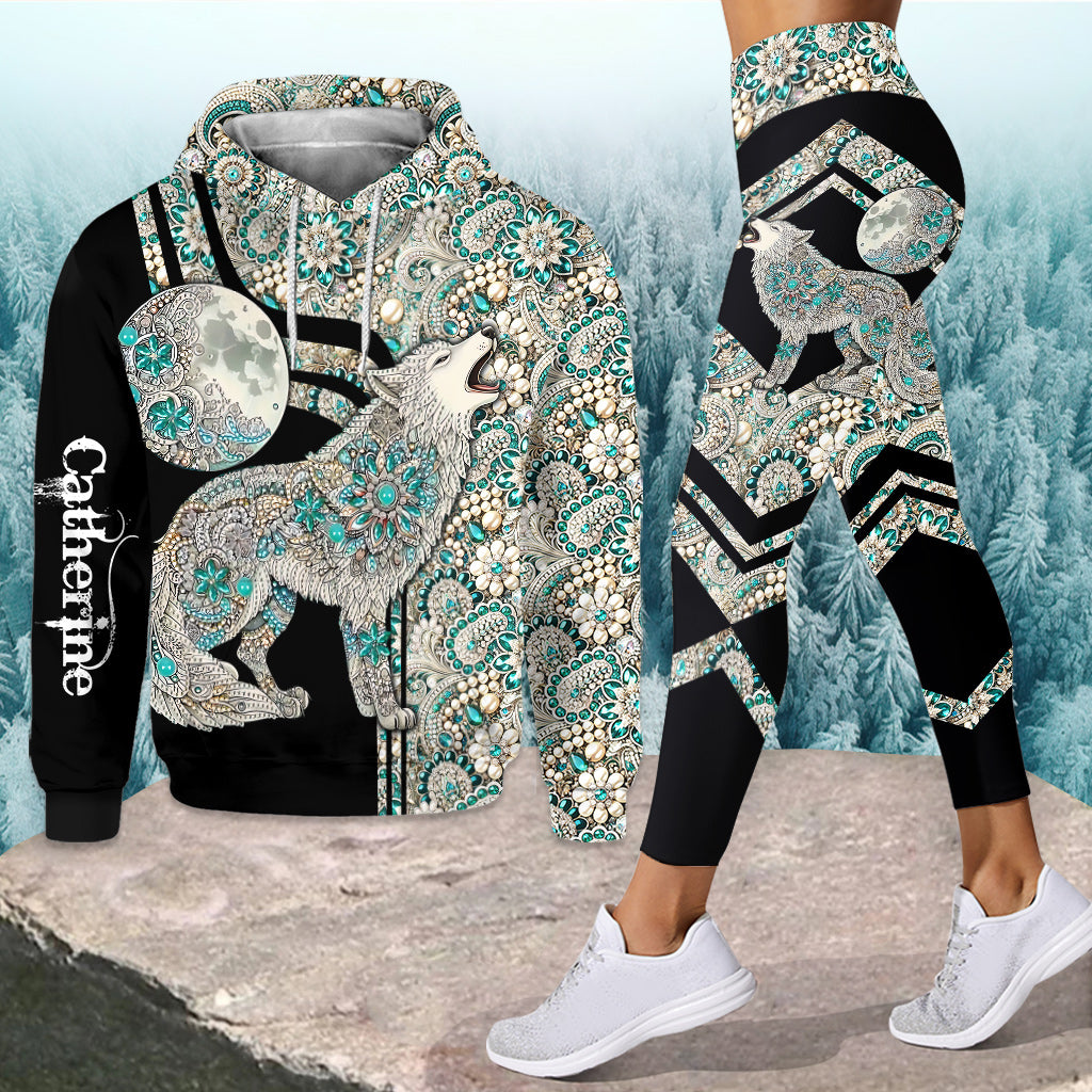 Majestätischer Schneewolf – Personalisierter Wolf-Hoodie und Leggings