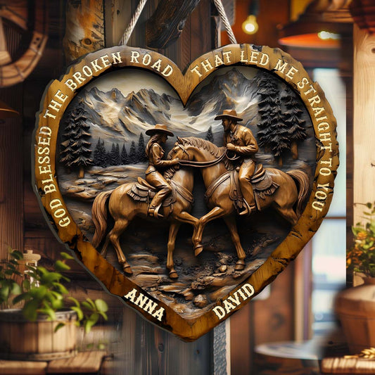 God Blessed The Broken Road That Led Me Straight To You - Personalized Country Girl Custom Shaped Wood Sign