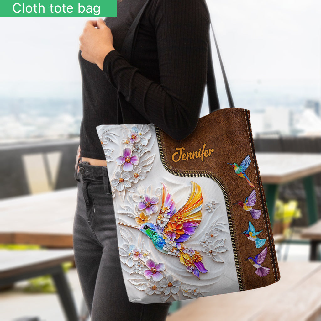 Wunderschöne personalisierte Gartentasche mit Kolibri-, Libellen- und Schmetterlingsmotiven