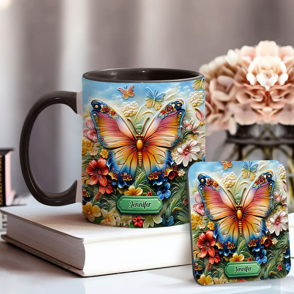 Wunderschöner Schmetterling, Biene, Libelle, Kolibri - Personalisierte Tasse mit Schmetterlingsmotiv