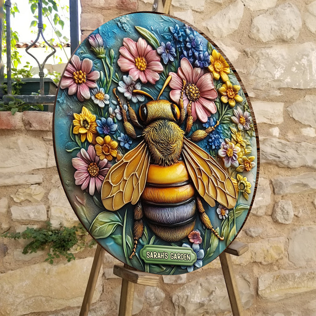 Schöner Garten – Personalisiertes rundes Gartenschild aus Holz