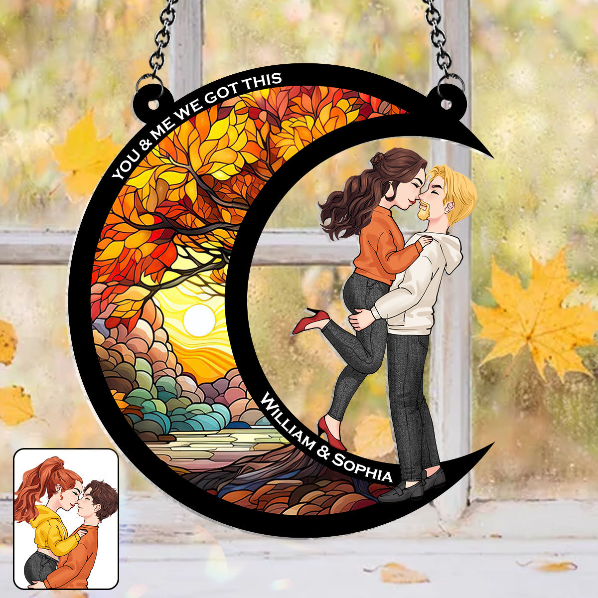 Du und ich, wir schaffen das – Personalisierter Sonnenfänger für Paare zum Aufhängen am Fenster 