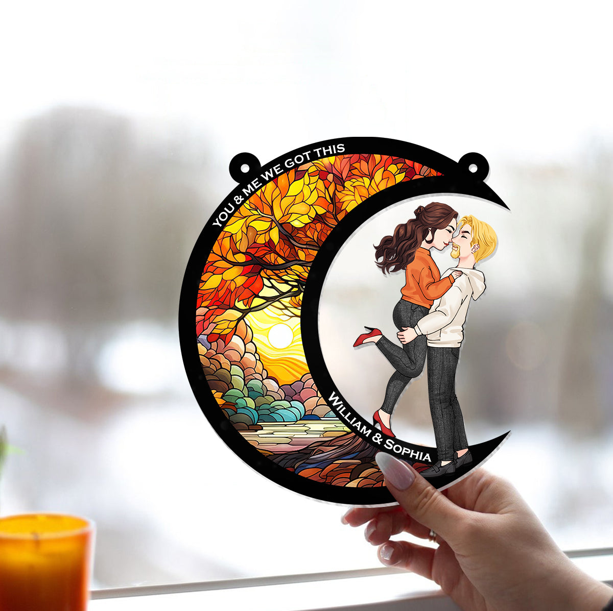 Du und ich, wir schaffen das – Personalisierter Sonnenfänger für Paare zum Aufhängen am Fenster 