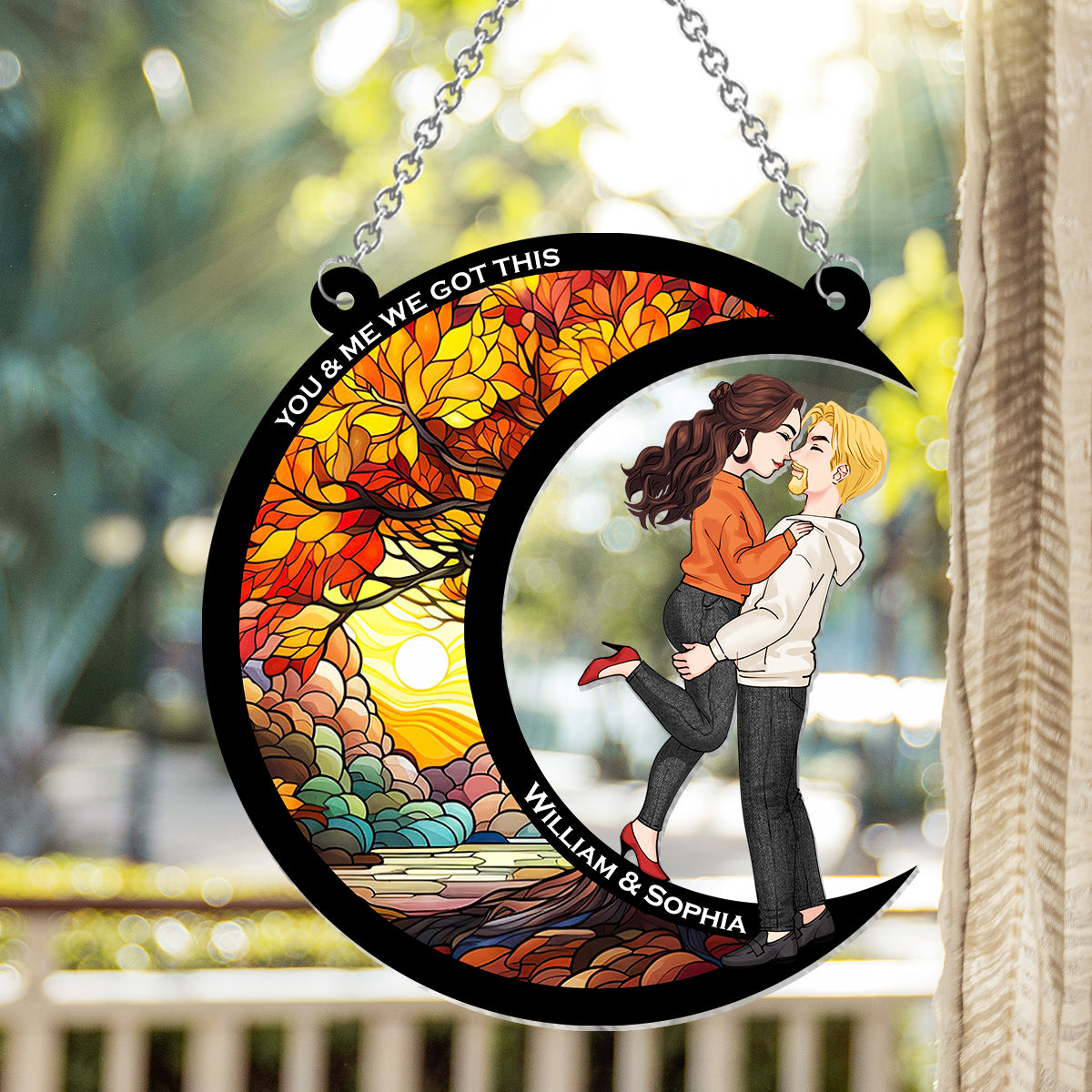 Du und ich, wir schaffen das – Personalisierter Sonnenfänger für Paare zum Aufhängen am Fenster 