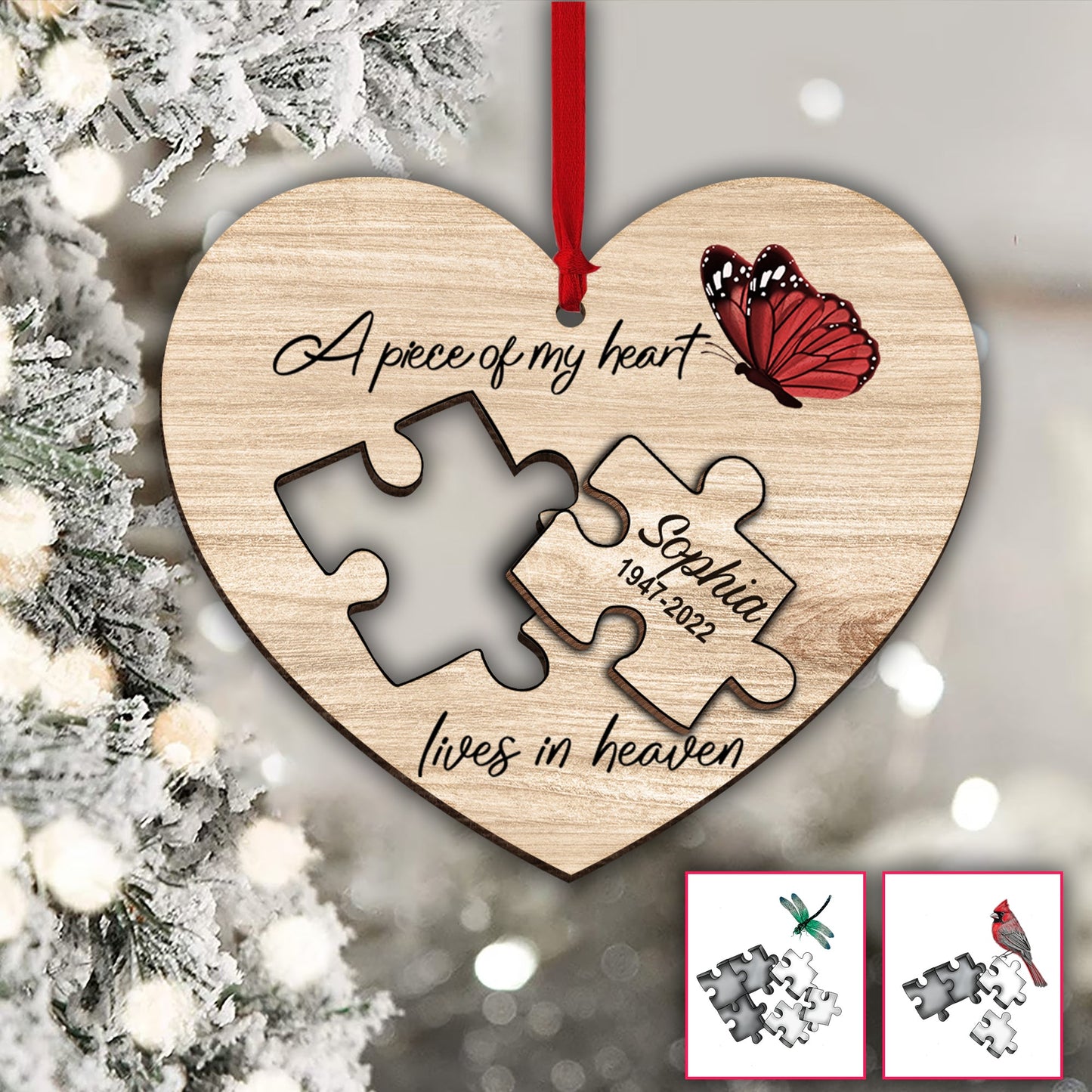 A Piece Of My Heart Lives In Heaven - Personalized Memorial 2 Layered Piece Ornament