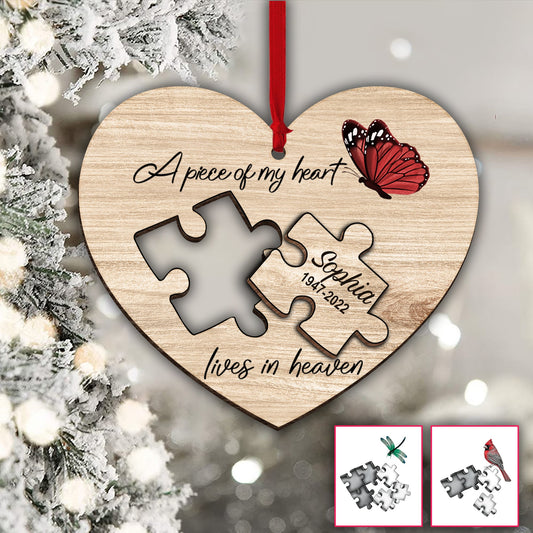 A Piece Of My Heart Lives In Heaven - Personalized Memorial 2 Layered Piece Ornament