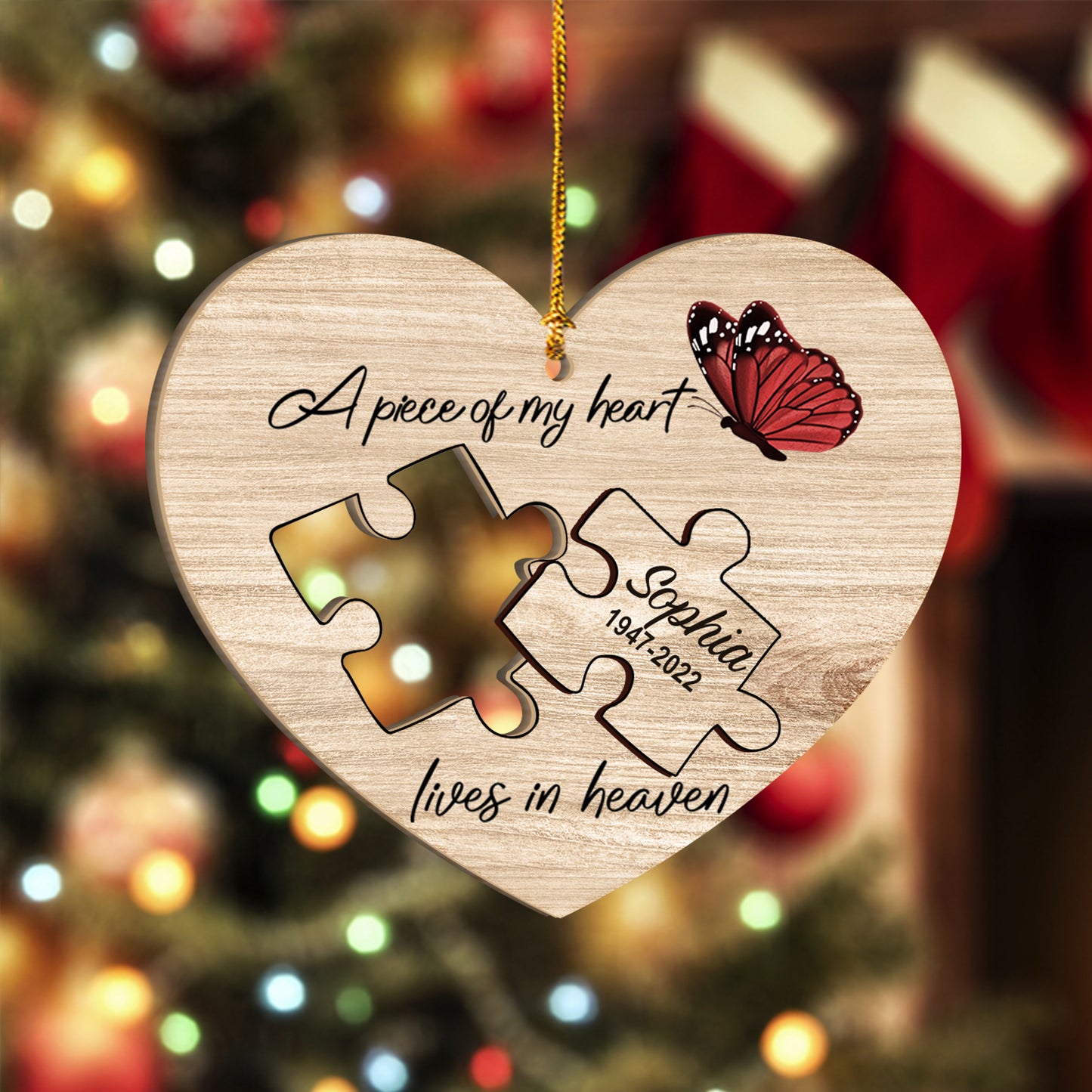 A Piece Of My Heart Lives In Heaven - Personalized Memorial 2 Layered Piece Ornament