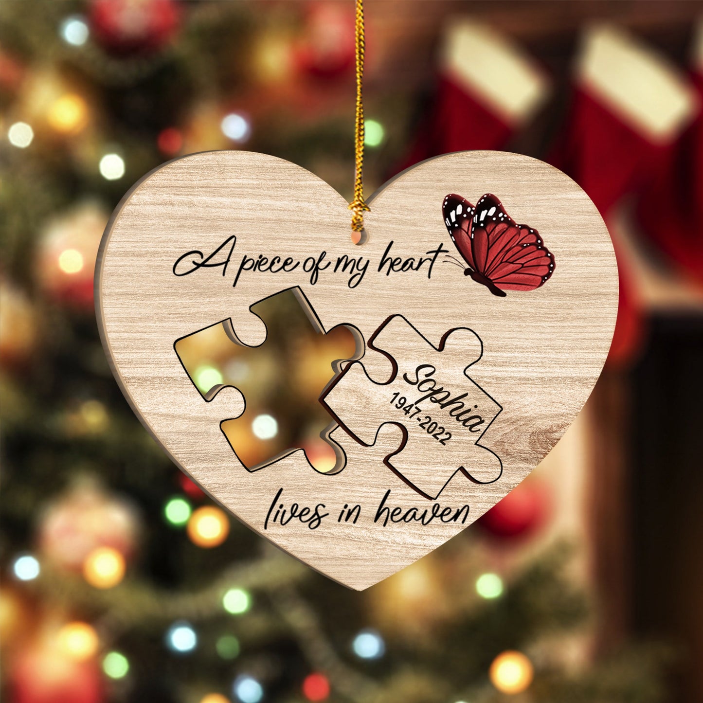 A Piece Of My Heart Lives In Heaven - Personalized Memorial 2 Layered Piece Ornament