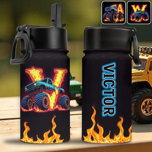 Coole Wasserflasche mit Monstertruck-Motiv für Jungen – Personalisierte Wasserflasche für Kinder