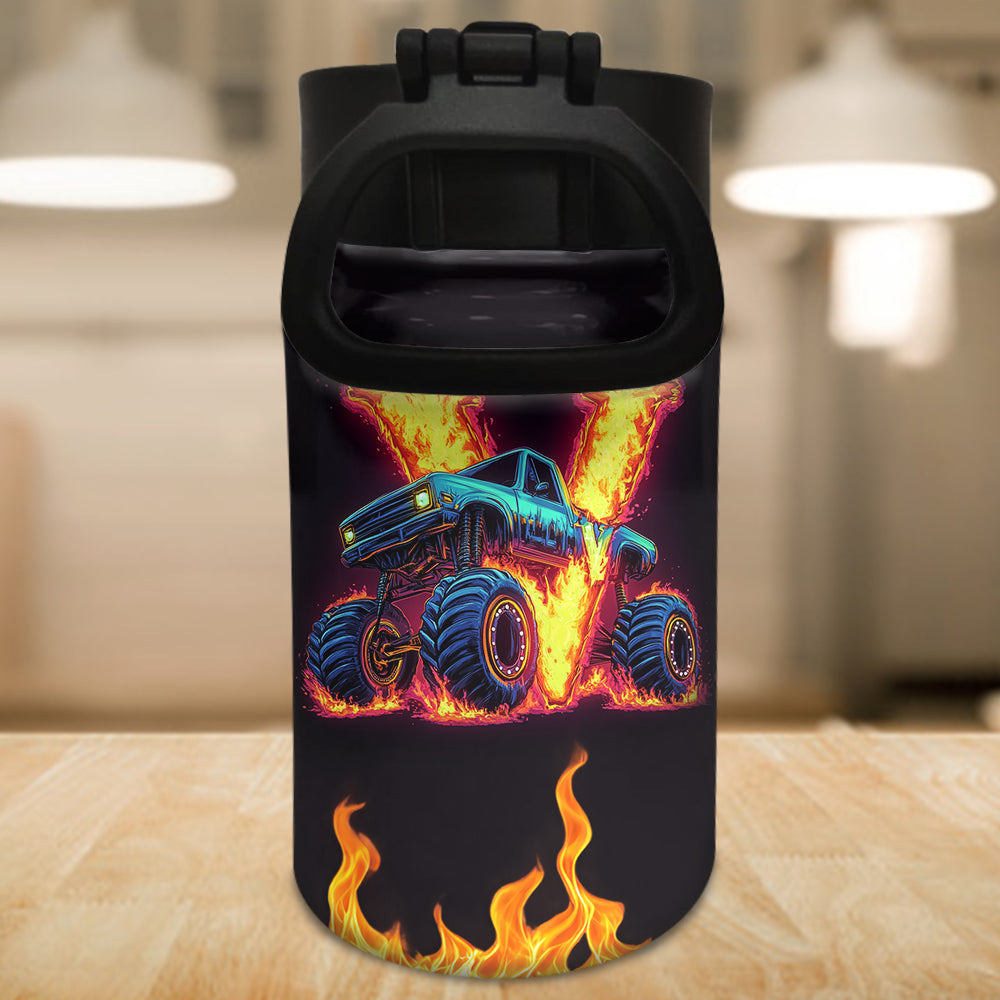 Boy's Cool Monster Truck Print Water Bottle - Personalized Kid Kids Water Bottle