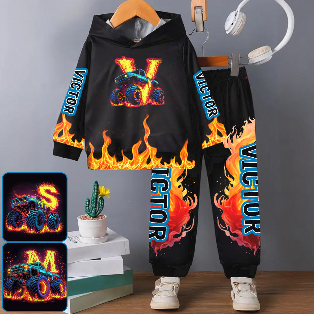 Cooles Monster-Truck-Outfit für Jungen – personalisierter Kinder-Hoodie und Kinder-Jogginghose
